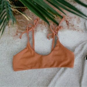 NWOT Orange Ribbed Tie Shoulder Bikini Swimsuit Top Medium Sechico
